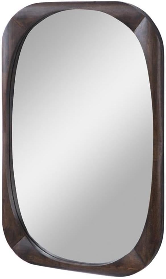 MAKLAINE Mid-Century Accent Mirror, 38" H x 26" W, Solid Rubber Wood Frame, Dark Walnut Finish, Rounded Edges, Horizontal or Vertical Hanging, Modern Wall Mirror for Living Room or Bedroom Decor