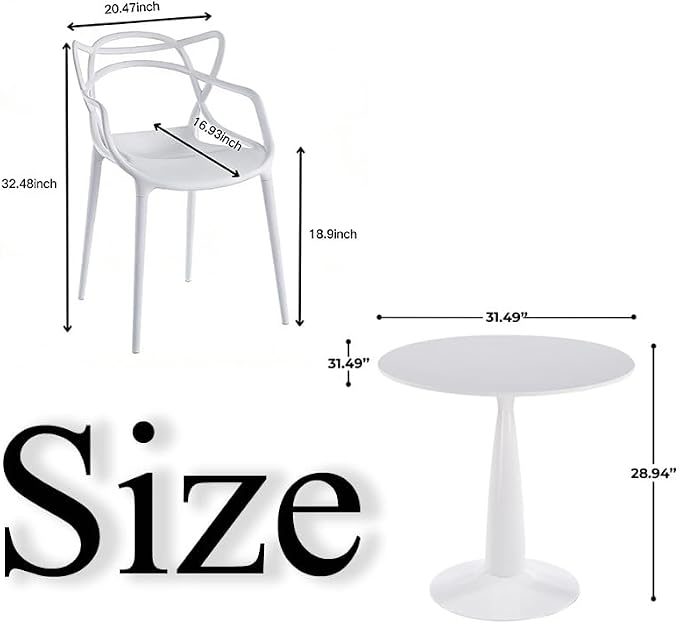 31.5" Round Dining Table Set for 4, Mid Century Modern Round Dining Table with 4 Chairs, w/Pedestal, White Coffee Table Set for Kitchen Dining Room, Office, Save Space (with 4 Stacking Chairs)