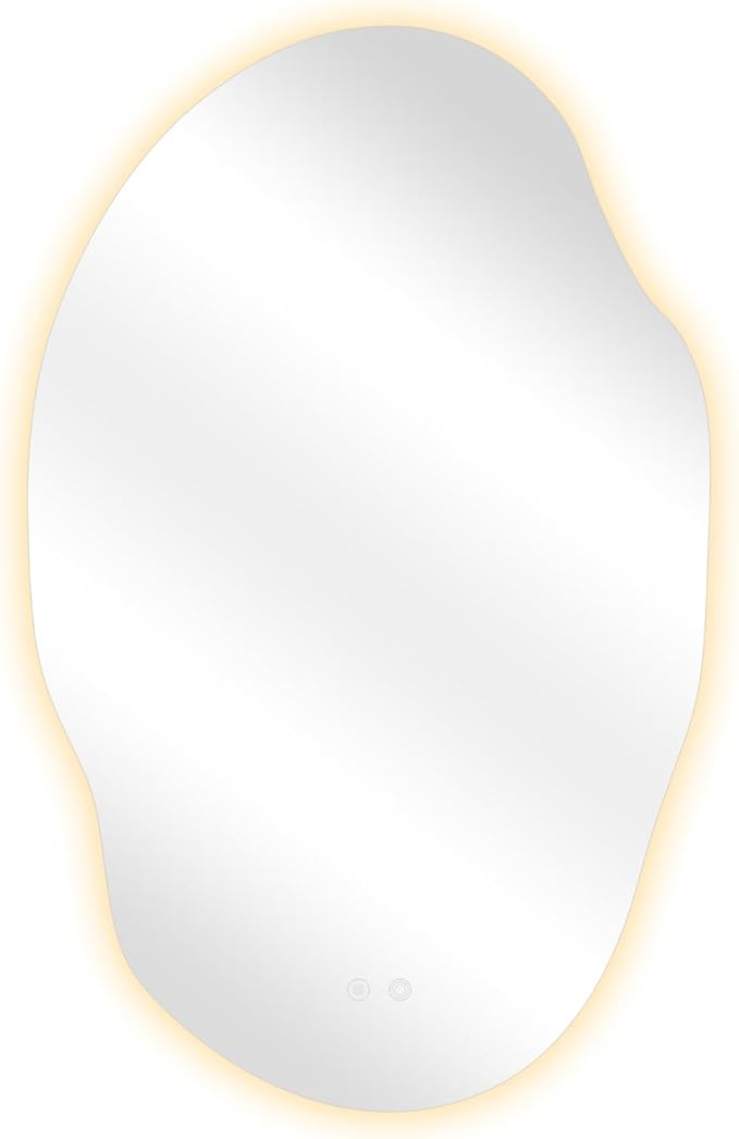 Asymmetrical Bathroom Mirror with Lights,Irregular LED Bathroom Vanity Mirror with Backlit,Anti-Fog,3 Colors and Dimmable Light with Memory,Hardwired Supported[Horizontal/Vertical] 48" H x 30" W