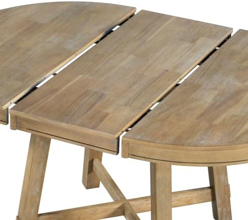 Bellemave 42"-58" Extendable Dining Table for 4-6, Solid Wood Oval Dining Kitchen Table with Removable Leaf, Farmhouse Circle Desk for Kitchen Living Room Space Saving (Natural Wood Wash)
