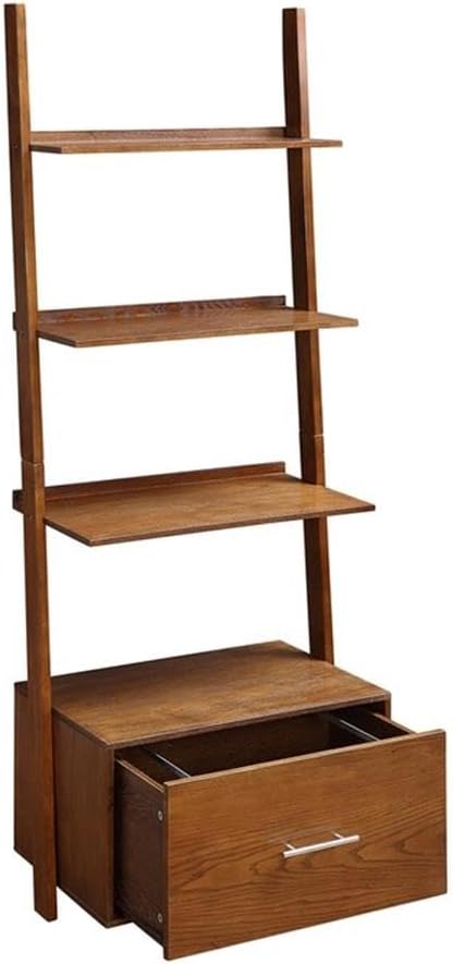Convenience Concepts 3 tier American Heritage Ladder Bookcase with File Drawer, Dark Walnut