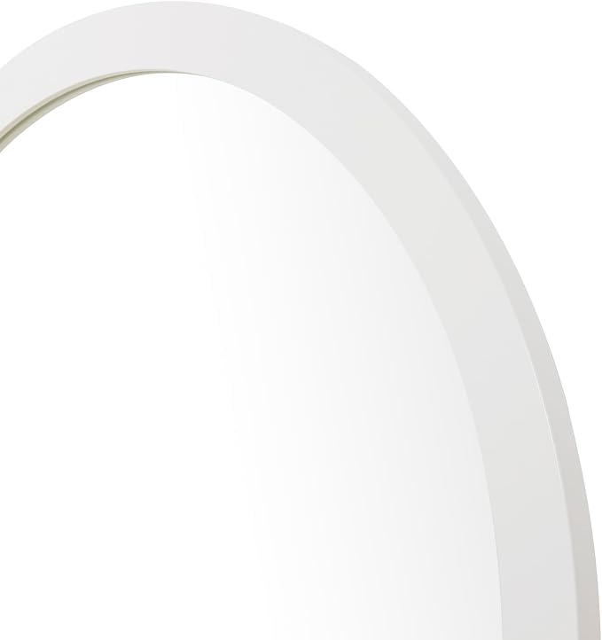 ARIEL Round Wooden Mirror 30" in White, Wood Circle Wall Mirror for Bathroom, Vanity, Entryway & Living Room Decor, Farmhouse Style