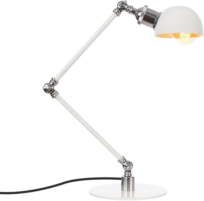 Makeup Vintage Desk Lamp, Adjustable Swing Arm Industrial Metal Task Table Lamp, Bedroom Bedside Night Light Cafe Retro Reading Lighting,White