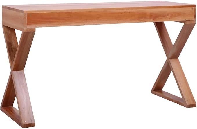 Solid Mahogany Wood Computer Desk with 3 Drawers, Rectangular Writing Table for Home Office, Medium Study Workstation, Stained Brown Finish