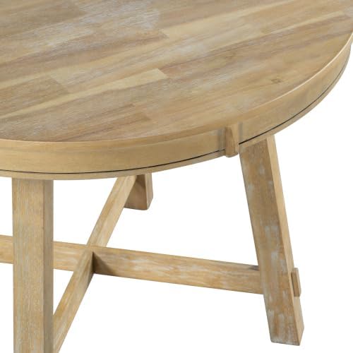 Bellemave 42"-58" Extendable Dining Table for 4-6, Solid Wood Oval Dining Kitchen Table with Removable Leaf, Farmhouse Circle Desk for Kitchen Living Room Space Saving (Natural Wood Wash)