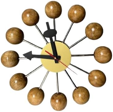 Mid Century Modern Ball Clock – George Nelson Style Wooden Wall Clock, Retro Starburst Design, Silent Non-Ticking Decorative Wall Decor for Living Room, Office, Kitchen & Home (Natural Brown, 24 Inch)