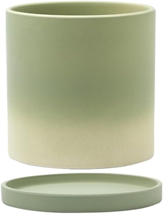 Water-Absorbent and Breathable Ceramic Planters, 9 Inch Straight Tube Pots for Plants, Indoor Plant Pots with Drainage Holes and Saucers, Modern Planters Fit Mid Century Plant Stand