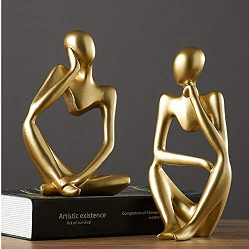 Asng Resin Thinker Style Abstract Sculpture Statue Collectible Figurines Home Office Bookshelf Desktop Decor (Gold, Left,Large)