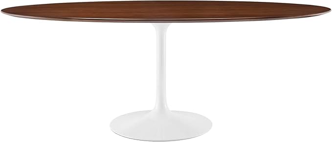 Modway Lippa 78" Modern Kitchen and Dining Table with Oval Walnut Top and Pedestal Base in Walnut