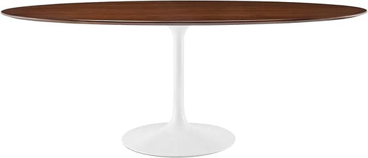 Modway Lippa 78" Modern Kitchen and Dining Table with Oval Walnut Top and Pedestal Base in Walnut