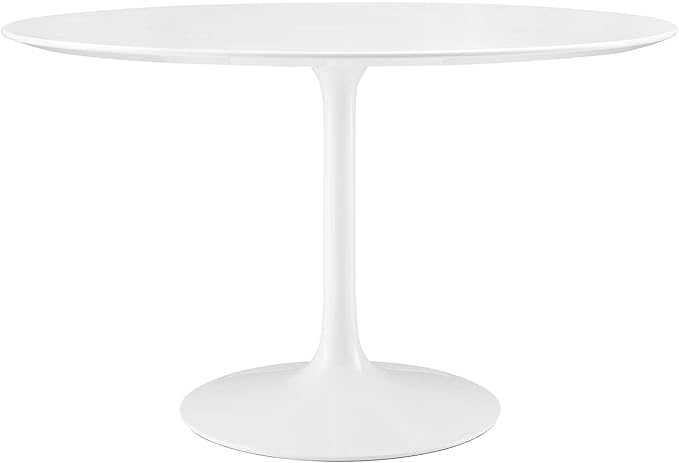 Modway Lippa 47" Mid-Century Modern Dining Table with Round Top and Pedestal Base in White