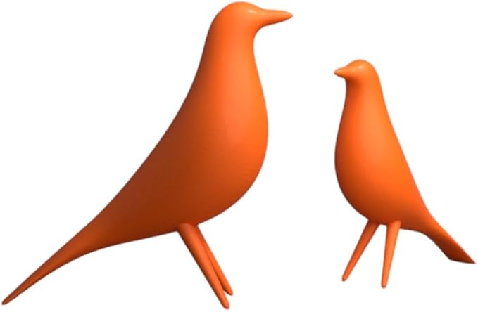 Mid Century Modern Retro Style Bird Family Decor Vintage Look Figurines 1960s 50s MCM Midmod Set of 2 Office Decoration Home Living room Gift (Orange)