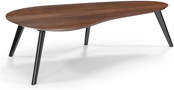 Pemberly Row Mid-Century Contemporary Coffee Table, Kidney-Shaped Walnut Veneer Top, Solid Wood Base and Tapered Legs, 47" W x 23" D x 15" H, Artistic Design for Living Room