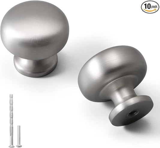 YAGU 10 Pack Round Brushed Nickel Cabinet Knobs Satin Silver Kitchen Drawer Pulls Zinc Alloy Hardware for Dresser Bathroom Cupboard Closet