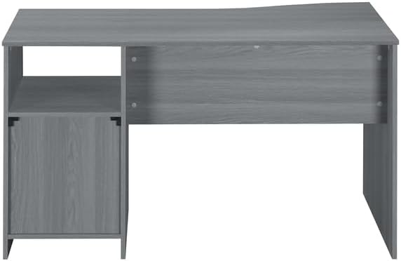 HomeStock Art Deco Dreams Classic Computer Desk with Multiple Drawers, Grey, Expansive Contoured Desktop, Three Drawers and Under Table Side Shelf for Storage, Heavy-Duty Particle Board