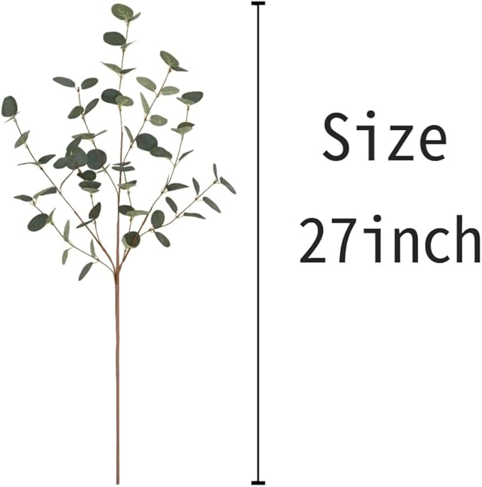 12 Pcs 27" Eucalyptus Stems Greenery Stems Eucalyptus Leaf Spray in Green Silk Plastic Plants Floral Artificial Plants for Home Party Wedding Decoration(Dark Green)