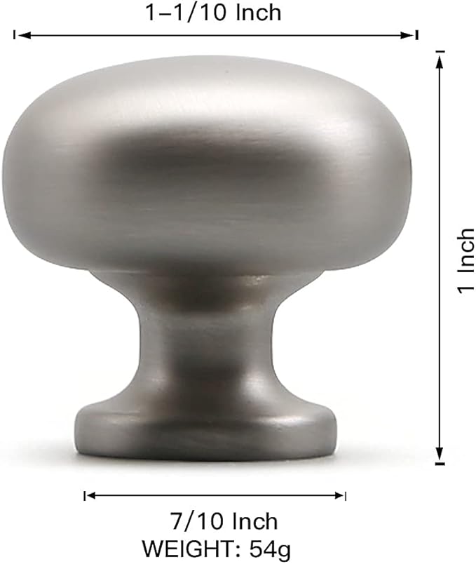 YAGU 10 Pack Round Brushed Nickel Cabinet Knobs Satin Silver Kitchen Drawer Pulls Zinc Alloy Hardware for Dresser Bathroom Cupboard Closet