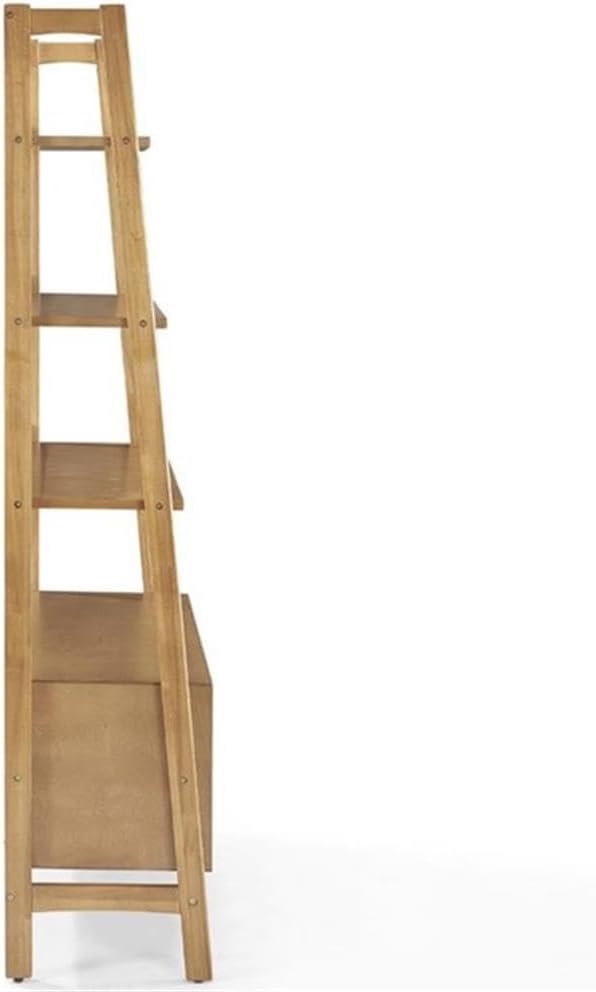 Pemberly Row 38" 4 Shelf Bookcase, Acorn Finish, MDF & Solid Hardwood, Mid-Century Modern Ladder Style, 70.25" H x 15" D, File Drawer & Metal Hardware, Storage for Home Office or Living Room