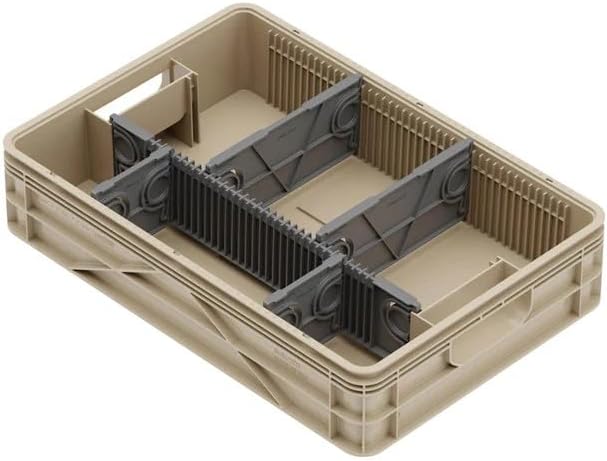 SIDIO Quarter Crate 4 Pack of Stackable Storage Bins - Organizer Bins with Dividers for Garage Organization, Home Storage - Heavy Duty Plastic Containers - 19.16” x 12.75”x 4.57” (Tan)