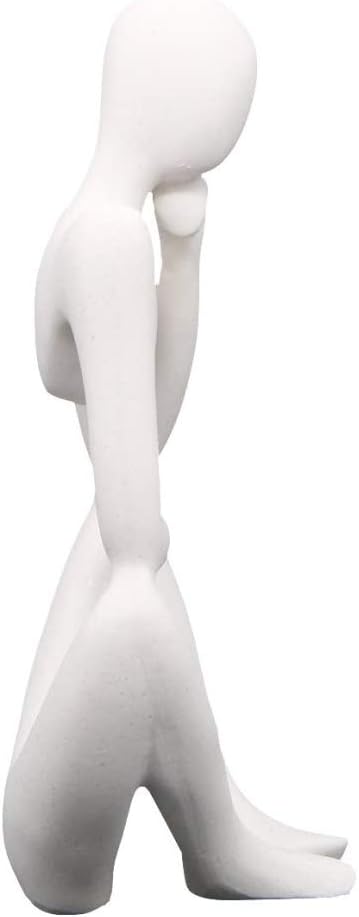 Asng Resin Thinker Style Abstract Sculpture Statue Collectible Figurines Home Office Bookshelf Desktop Decor (White,Left, Large)