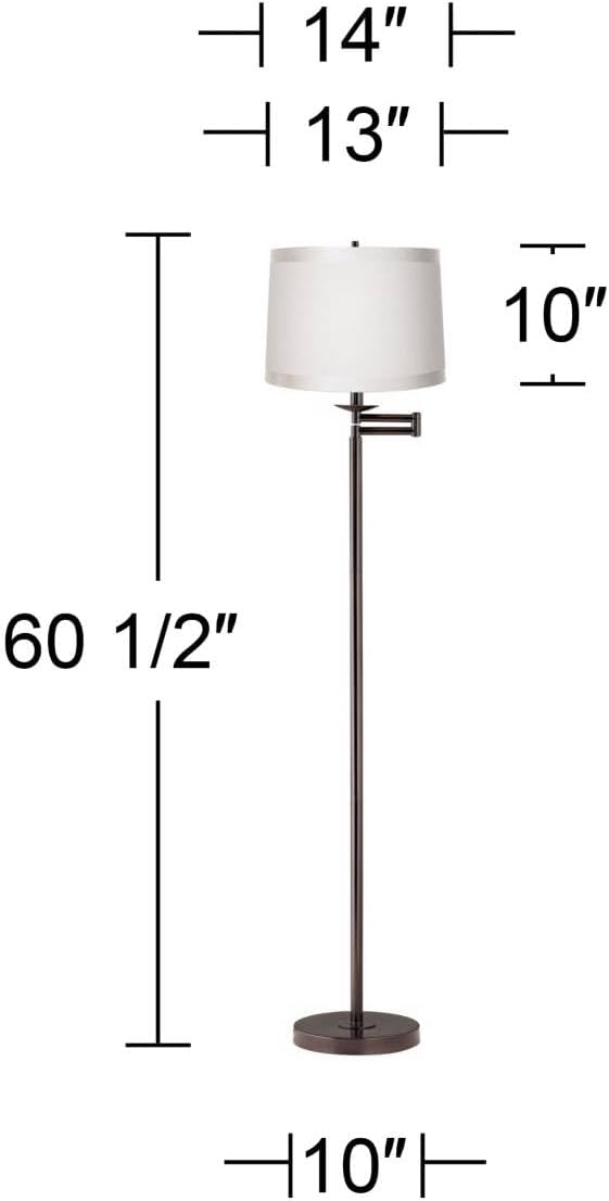 360 Lighting Modern Swing Arm Floor Lamp Standing 60 1/2" Tall Bronze Brown Adjustable Off White Fabric Drum Shade with Self Trim Decor for Living Room Reading House Bedroom Office