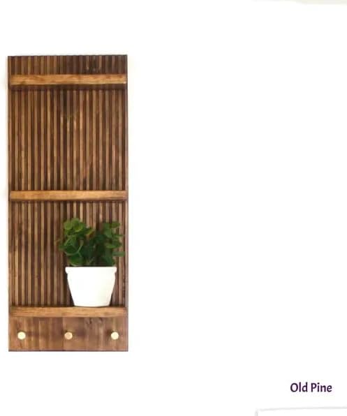 Mid‑Century Vertical Fluted Wall Shelf with Brass Knobs, 3‑Tier Dark Walnut Wood Wall‑Mount Organizer, Decorative Floating Display Rack for Plants Jewelry Home Decor