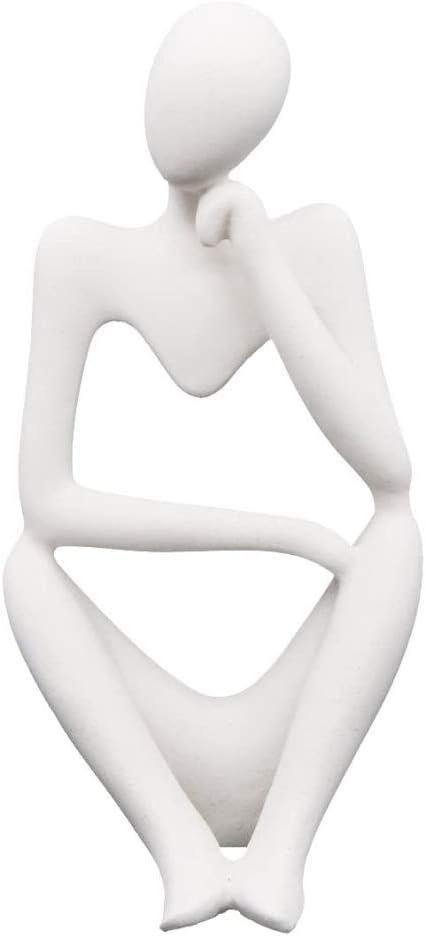 Asng Resin Thinker Style Abstract Sculpture Statue Collectible Figurines Home Office Bookshelf Desktop Decor (White,Right, Large)