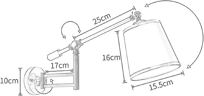 Adjustable Swing Arm Wall Lamp for Bedroom, Retractable Reading Light, E27 Bulb Holder, Retro Industrial Style Wall Sconce