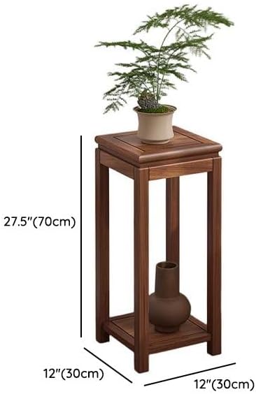 Mid-Century Solid Wood Plant Stand, 2-Tier Tall Narrow Plant Holder Display Table, Corner Small Side Table by Sofa Couch (11.8" L x 11.8" W x 27.5" H)