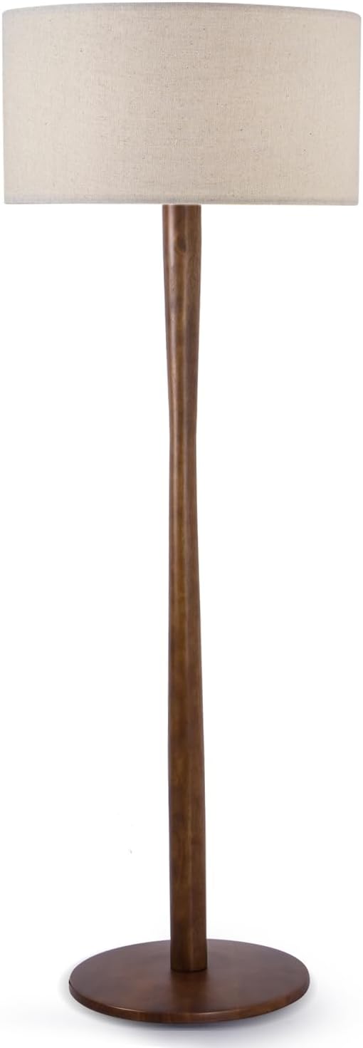 62" Tall Rustic Wood Floor Lamp for Living Room, Farmhouse Walnut Wood Floor Lamps with Linen Shade, UL Listed Standing Lamps with Wooden Base for Bedroom, Corner, Living Room, Office, Beige Shade