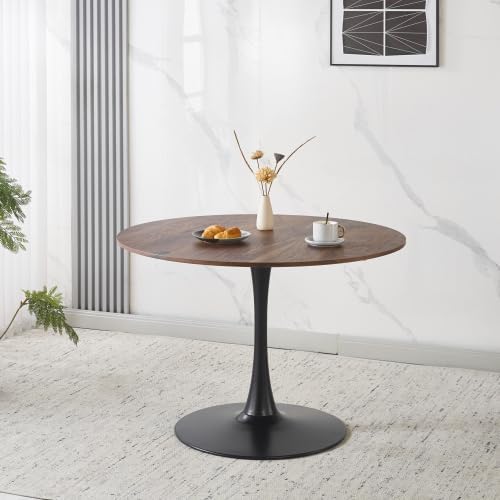 Round Tulip Dining Table, Walnut Tulip Table with 0.8" Thickened Tabletop, 42.1 inches Dining Pedestal Table, Tulip Shape Table for Dining Room, Office, Cafe