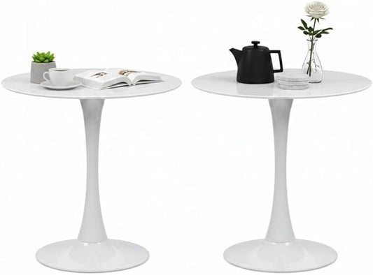 32" White Round Dining Table Set of 2, Mid-Century Modern Circular Tulip Table with Thickened Top & Sturdy Metal Pedestal, Small Round Bistro Kitchen Table for for 4 People, Easy Assembly