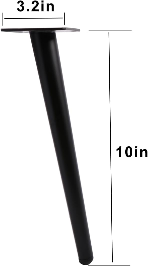 Oblique Furniture Leg 10 Inch, Slant Tapered Metal Coffee Table Legs 4pcs, Mid Century Modern Sofa Cabinet Feet Black for Home DIY Project