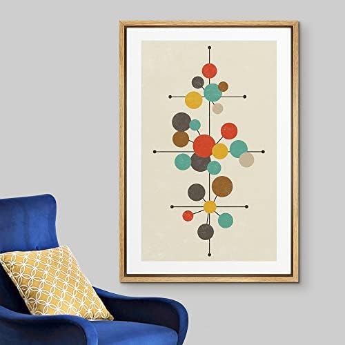 Woodrose Framed Canvas Print Wall Art Geometric Mid-Century Dot Collage Abstract Shapes Illustrations Modern Minimalist Chic Multicolor for Living Room, Bedroom, Office - 24"x36" Natural