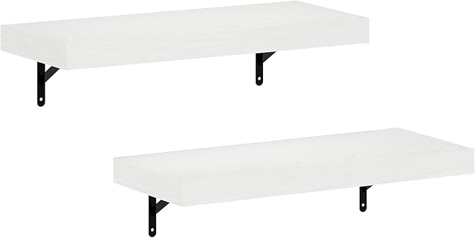 Furinno Tanna Floating Shelves for Wall Set of 2, 22-Inch Wall Shelf, Triple Thick Floating Mounted Shelf, for Bathroom, Home Office, Living Room, White Texture