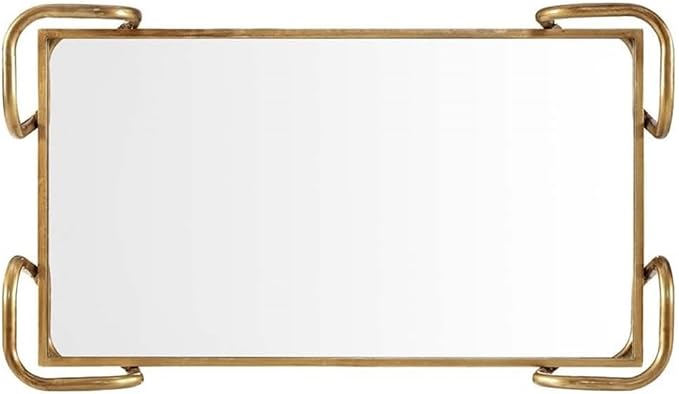 Riverbay Furniture Mid-Century Bar Cart, Mirrored Top and Shelf, Gold Finish, Iron Frame, 30" W x 17.38" D x 31.75" H, Mobile Design with Castors, Stylish Home Storage