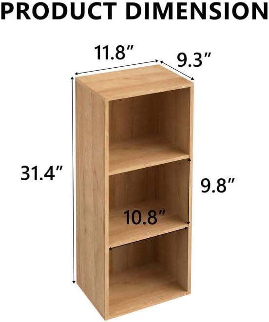Wooden 3 Cube Storage Organizer, 3 Tier Storage Cubes Storage Display Cubby, Freestanding DIY Closet Shelving Unit for Living Room Bedroom Office (Oak, 3 Cube-W(11.8inch)