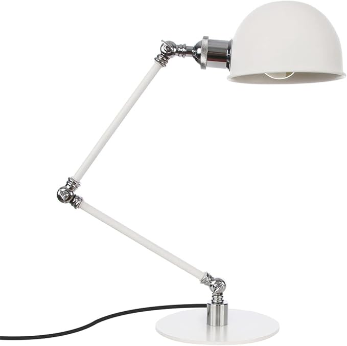 Makeup Vintage Desk Lamp, Adjustable Swing Arm Industrial Metal Task Table Lamp, Bedroom Bedside Night Light Retro Reading Lighting,White
