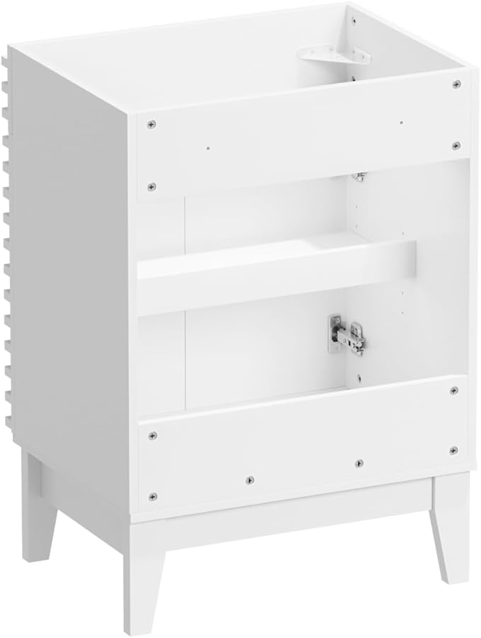 ROOMTEC 24" Bathroom Vanity, Mid-Century Freestanding Bathroom Cabinet Vanity with Storage, Particleboard Frame with Wood Grain Laminate, White(Sink Basin Not Included)