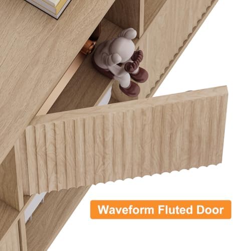 FATORRI 8 Cube Bookshelf with 4 Doors and 5 Cube Bookcase with 2 Doors for Home Office (Light Walnut)