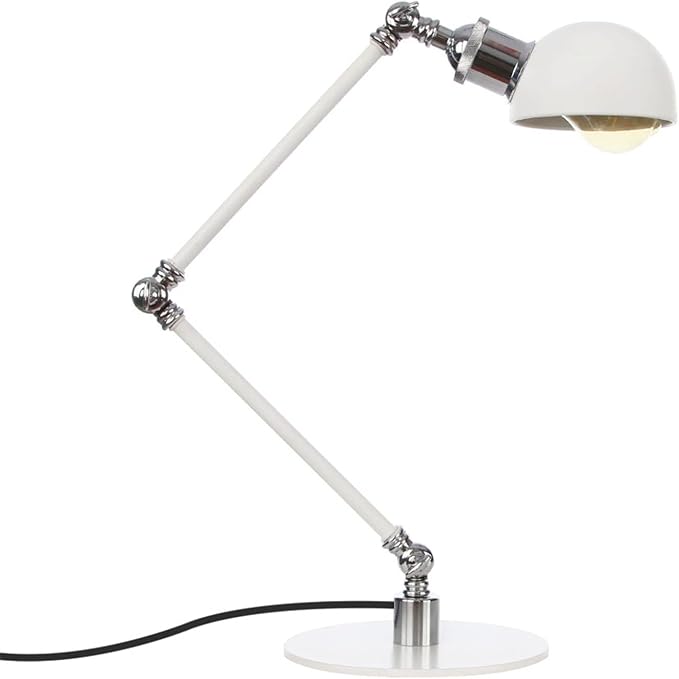 Makeup Vintage Desk Lamp, Adjustable Swing Arm Industrial Metal Task Table Lamp, Bedroom Bedside Night Light Cafe Retro Reading Lighting,White