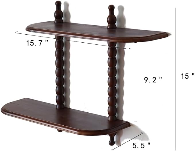 2-Tier Wall Mounted Floating Shelf with Two Roman Columns, Decorative Display Shelf for Entrance, Bathroom, Bedroom, Living Room, Kitchen, Office (Dark Brown)