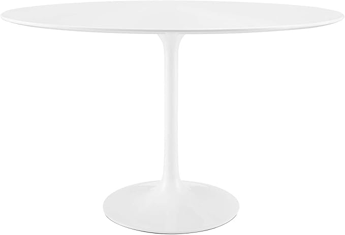 Modway Lippa 48" Mid-Century Modern Dining Table with Oval Top and Pedestal Base in White
