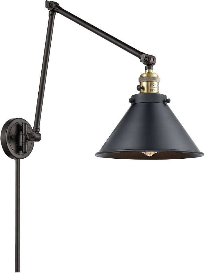 Innovations Lighting 238-BAB-M10-BK Franklin Restoration One Light Swing Arm Lamp Lamp Two-Tone