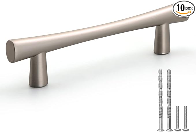 YAGU 10 Pack Brushed Nickel Cabinet Handles 3.75 Inch Hole Center Satin Silver Kitchen Drawer Pulls Zinc Alloy Hardware for Bathroom Cupboard Dresser Wardrobe, 5.3" Overall