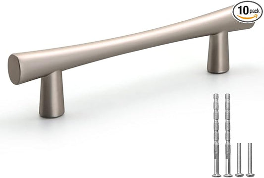 YAGU 10 Pack Brushed Nickel Cabinet Handles 3.75 Inch Hole Center Satin Silver Kitchen Drawer Pulls Zinc Alloy Hardware for Bathroom Cupboard Dresser Wardrobe, 5.3" Overall