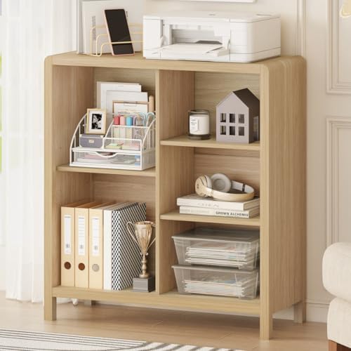 FATORRI 8 Cube Bookshelf with 4 Doors and 5 Cube Bookcase for Home Office (Light Walnut)