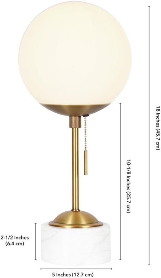 Reagan 17.75" Tall Table Lamp with Glass Shade in Brass/ White Marble/White Milk