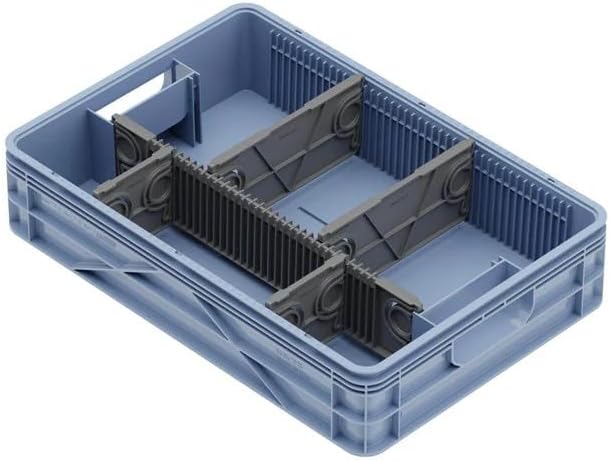 SIDIO Quarter Crate 4 Pack of Stackable Storage Bins - Organizer Bins with Dividers for Garage Organization, Home Storage - Heavy Duty Plastic Containers - 19.16” x 12.75”x 4.57” (Navy Gray)