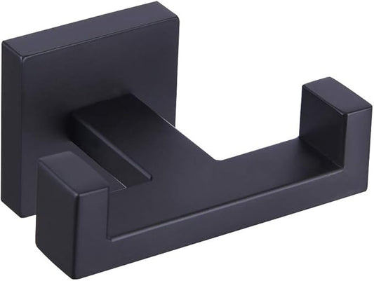 GERZWY Bathroom Matte Black Double Coat Hook SUS 304 Stainless Steel Towel/Robe Clothes Hook for Bath Kitchen Modern Hotel Style Wall Mounted AG1407B-BK